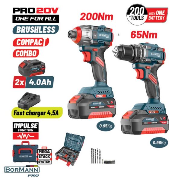 Bormann PRO BBP5431X44T2CA Сет Батериска Ударна Дупчалка и Ударна Шрафилица