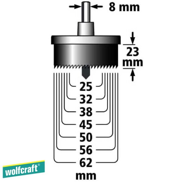 Wolfcraft Круна за дрво и гипс-картон 7 делна Ø 25-62 mm
