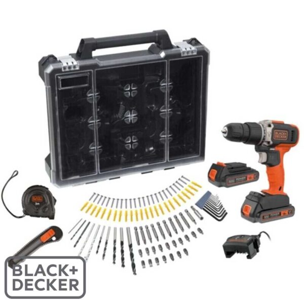 BLACK+DECKER BCD003D2AMB 18V Аку ударна дупчалка 2×2Ah и 100 парчиња прибор