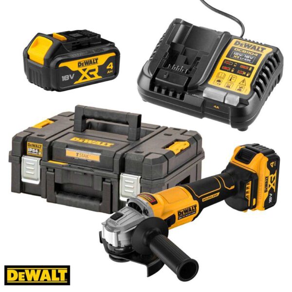 DeWALT-DCG407M2T-18V-Аголна-брусилка-2x4Ah125mm-Brushless-TSTAK DEWALT DCG407M2T 18V XR Аголна брусилка 125mm со 2×4Ah и TSTAK
