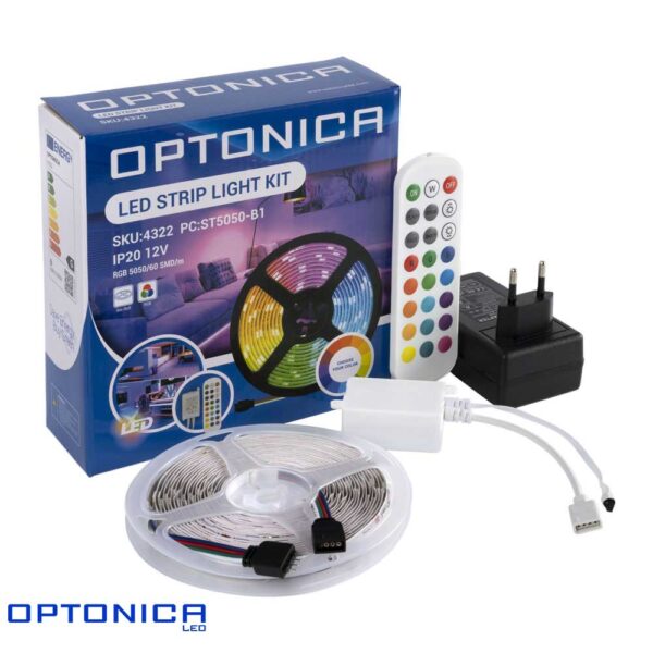 Led-ЛЕНТА-СЕТ-АДАПТЕР-+-IR-КОНТРОЛЕР-+-ДАЛЕЧИНСКО-DC12V-5050-60-LedS-RGB-IP20-4322 OPTONICA RGB LED лента сет 5 m 60 SMD/m со IR контролер