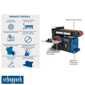Scheppach BTS900 Комбинирана брусилка со лента и диск 370W