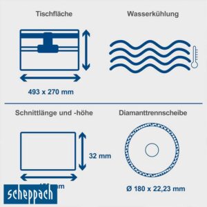 Scheppach WTS2000 900W машина за сечење плочки Ø180 mm